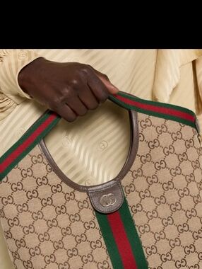 Beige GiG Supreme Small Tote with Green-Red Web Stripe